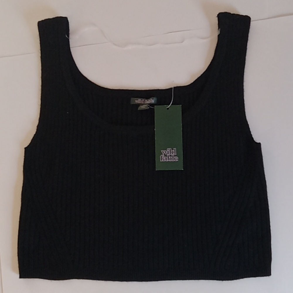Classic Ribbed Sweater Knit Crop Top, Size M, Black